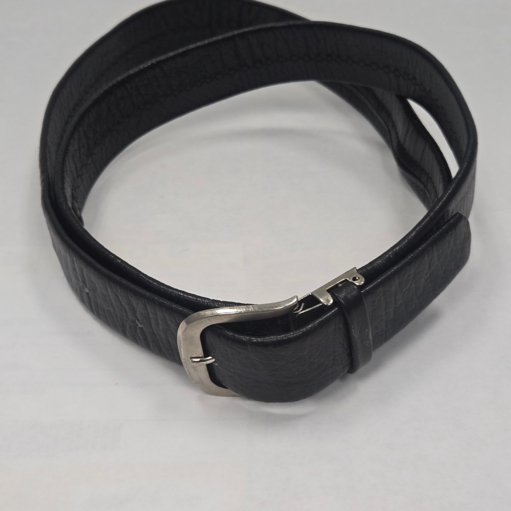 Vintage Bonjour Mens Black Leather Money Belt Hidden Zipper Pocket SZ 44 Silver
